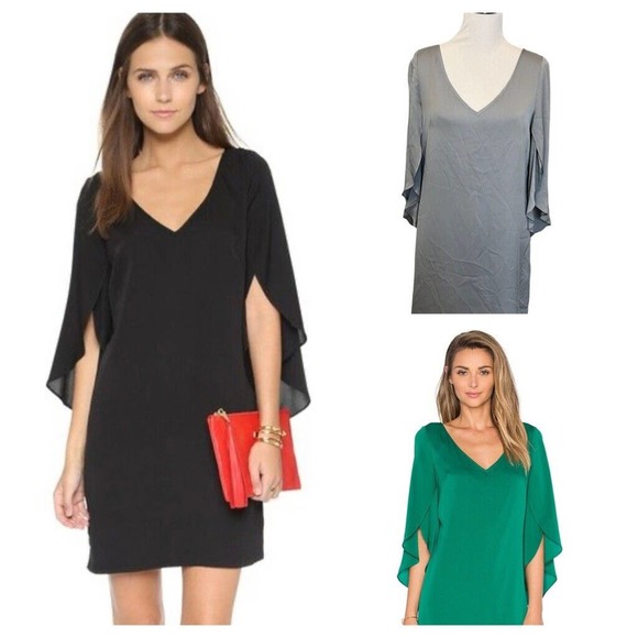 MILLY Butterfly Sleeve Shift Dress •10• Grey Silk V Neck Nordstrom REVOLVE - Picture 1 of 11